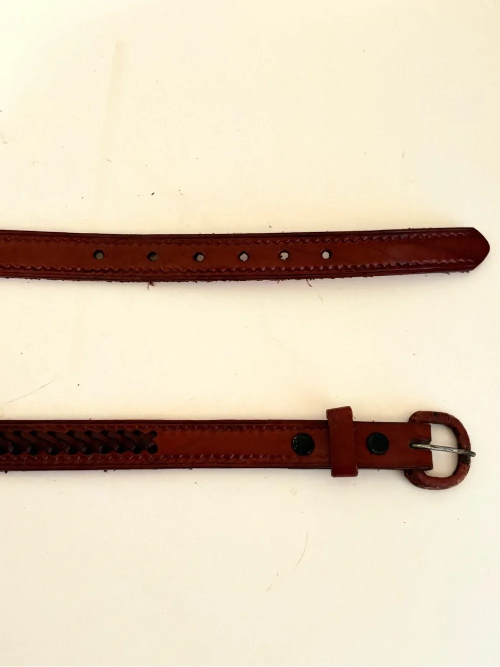 Brown Leather Braided Inset & Tooled Border Belt